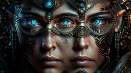 antasy art matrix style cyborg portrait detailed symmetrical realistic eyes steampunk cyborg cyborg intricate detailed to scale hyperrealistic dark lighting digital concept art