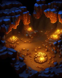 Massive underground dwarven mining operation made from stone. Many dwarves are working with minecarts and pickaxes. The cave has bioluminescent mushrooms.