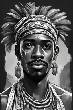 2d black and white icon drawing of Caribbean griot