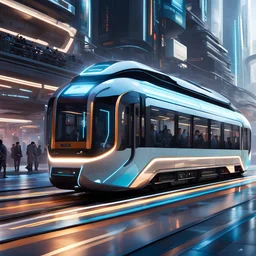Hermoso tranvía futurista, super moderno, arte coceptual, hiperdetallado, calidad ultra maximalista, 12k