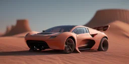 3d rendering. futuristic car. Buried in desert sand. Lost in Time