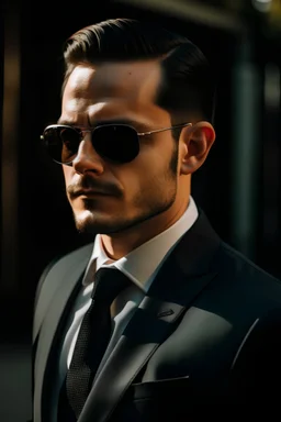 A grooming man in a suit and shades.