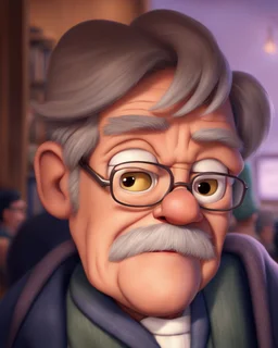 old man wearing glasses, pixar style