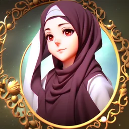 3d anime Only the face Muslim Pretty impressive women inside a circular frame,Portrait image,professional look