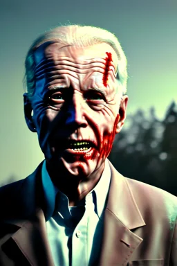 Ultra realistic image, joe biden zombie, zombie performance, blood, torn arm, night, walking twisted, waist up view, walking dead style, dark ambient, highly detailed, sky background, concept art, unreal engine 5, god rays, ray tracing, RTX, lumen lighting, ultra detail, volumetric lighting, 3d, finely drawn, high definition, high resolution.