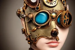 Beautiful steampunk portrait of a robot cyborg in a gemstone mask