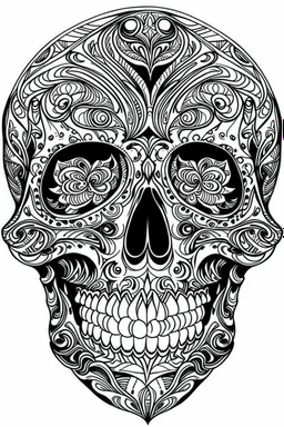 outline art for horror coloring pages for adults with skull, white background, Sketch styl, only use outline. Mandala style, clean line art, no shadows and clear and well outlined, Intricate Patterns and Details