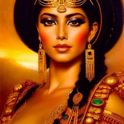 Drawing of beautiful face, 'busty cleopatra',throne,hieroglyphics,balanciaga fashion clothe painting by gaston bussiere, greg rutkowski, yoji shinkawa, yoshitaka amano, tsutomu nihei, donato giancola, tim hildebrandt, oil on canvas, cinematic composition, extreme detail,fit full head inside picture,16k