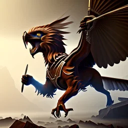 Epic massive Drawing Gryphon and Rider Flying estilo Caravaggio 4k