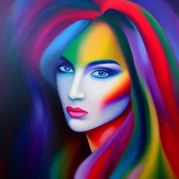 Full body portrait, painting, medium shot lady rainbow eyes