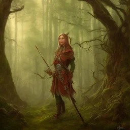 portrait of fantasy cleric elf in the woods painted by william turner