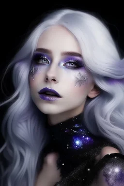Galactic beautiful woman empress sky deep violet eyed whitehaired