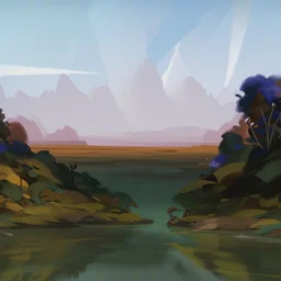 hand-painted 2D environment that is highly stylized, with exaggerated facial features and angular shapes with a color palette is dominated by rich, earthy tones, with splashes of bright colors used to draw attention to important objects or characters. The backgrounds are incredibly detailed, with a range of textures and lighting effects that give the world a tangible, lived-in feel.