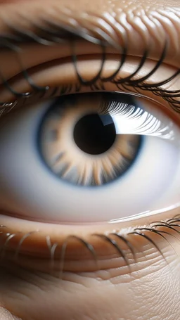 Photoreal close-up of an eye reflecting milk