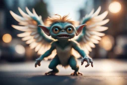 motion blur swooping gremlin monster angel bokeh like f/0.8, tilt-shift lens 8k, high detail, smooth render, down-light, unreal engine, prize winning