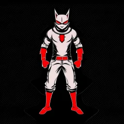 Catman art illustration black background red and white color full body