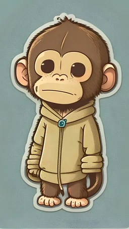 un lindo mono con una sudadera, sticker, caricatura