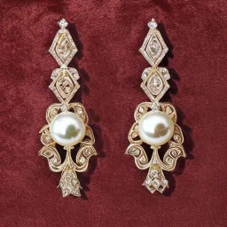 drop diamond and pearl earrings on a velvet background, art noveau, filigree, floral, breathtaking, highly ornate, delicate, intricate, photorealistic, high fashion, fine jewellery, luxury, designer