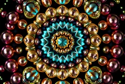 3d Kaleidoscope recursive made of a metallic random color pearl spheres,hexagon diamonds, turning many times likr Spirograph drawing Kaleidoscope Ruler Set creation