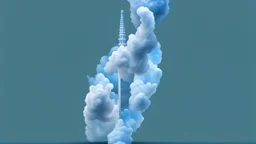 background of sky, a pillar ascends from bottom border to the top border. high poly, digital art style