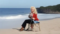 youthful Dolly Parton singing her famous "Play a song for me Applejack" country tube on the beach