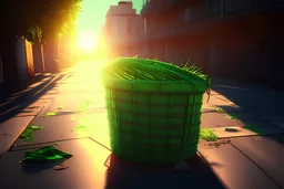 Trash basket street green sun 8k