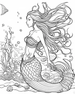 A real simple l mermaid, coloring image,