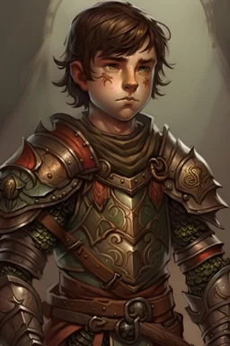 A young warrior from Dungeons and Dragons, which is wearing a dented leather breastplate armor.