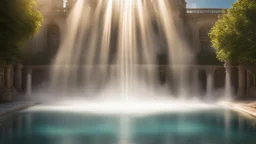 sunlight, glistening water spray, sparkling fountains, recreation, relaxation, luxury, magnificent, showers, dream world, calm beauty, symmetry, fantasy world, magic, splendor, uplifting, inspiring, therapeutic, chiaroscuro, color, award-winning colour photograph, beautiful composition, exquisite detail, Nikon 135mm