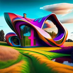 Casa campestre estilo Zaha Hadid obra de arte detallada colores complementarios arte digital impactante hiperrealista 8k