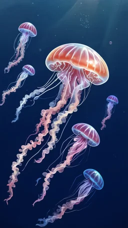 Draw jellyfish, translucent and slightly shining, floating in the dark. Let their forms blur like the boundaries between a dream and reality.