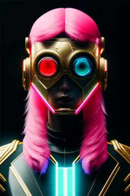 MCU Portrait, Front image. cyberpunk Asian woman, pink short hair. Ceramic, rabbit mask, latex suit. Red, black, gold, color. Punk style, minimal details. highly detailed, concept art, smooth, unreal engine 5, god rays, ray tracing, RTX, lumen lighting, ultra detail, volumetric lighting, 3d, finely drawn, high definition, high resolution.