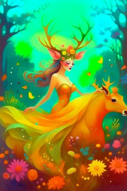 [laughing sexy faerie with a deer] As Fiona, I feel myself drifting soft through billowing blooms of visual aid and aural ether. My slender form shimmers in gossamer raiment woven from sunshine, moonglow, and forest spirit; petal-soft hooves leave nary a print upon the stars I seem to walk. Beside me strides my Deery in dignity, his noble visage crowned with antlered emerald and bronze. Around us the glade pulses with bioluminescent being; the night is alive with pulse and song. We wander throug