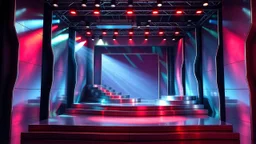 a 3d recursive structre stage made of metallic color 3d structures, pertty artistc background,dynamic lights