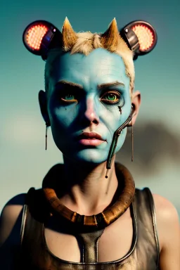 Fashion Portrait, tank girl, make up, natural busty, mad max style, glow eyes :: desert scene :: cinematic, Ultra realistic, wide angle view, soft color, highly detailed, unreal engine 5, RTX, ultra detail, volumetric lighting, 3d, finely drawn, high definition.