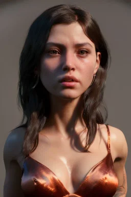 Ultra Realistic image, 25 years old brunette woman, Madrid, portrait, small stature, 1,54 cm tall, 50 kg weight, too small chest, yakuza body tattoo, vibrant color, highly detailed, art stations, concept art, smooth, unreal engine 5, god rays, ray tracing, RTX, lumen lighting, ultra detail, volumetric lighting.