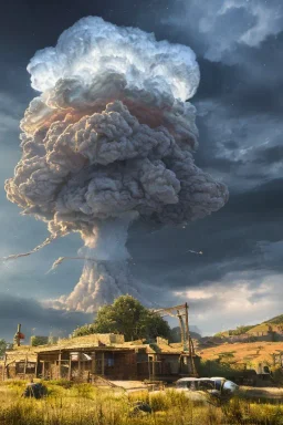 Jesus, on the background of a nuclear explosion, in the dark, darkness, photorealistic illustration, 8k