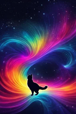 high quality, beautiful and fantastically designed silhouettes of colorful cat due to gravitational waves, beautifully designed wavelengths, very weak vibrations caused by fluctuations in the gravitational field of the universe, wave nature, stretching and compression, by yukisakura, awesome full color,