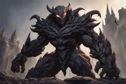 Golem with no eyes in 8k solo leveling shadow artstyle, venom them, no eyes, evil laugh smile, full body, apocalypse, intricate details, highly detailed, high details, detailed portrait, masterpiece,ultra detailed, ultra quality
