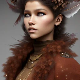 woolitize, zendaya, rusty metal, feathers, Dryad, fae, sidhe, ominous, nature, plants, wildflower, facepaint, dnd character portrait, intricate, oil on canvas, masterpiece, expert, insanely detailed, 4k resolution, retroanime style, cute big circular reflective eyes, Pixar render, unreal engine cinematic smooth, intricate detail , soft smooth lighting, soft pastel colors