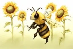 Bee, sunflowers, hot summer day, style inspired by Jean-Baptiste Monge, Peter Gray Modifiers: beautiful very cute