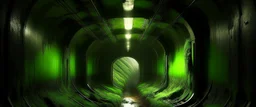Inside the old subway tracks, . Low light and closed green moss walls. Like the original design of the game space ,digital art.landscape,far camera old painting,2 Chen and George Hopper, Rembrandt lighting, a dark green color scheme, ethereal light. --ar 13:16 --v 6. 0