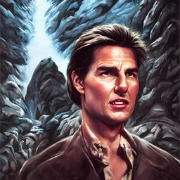 portrait of tom cruise, an evil that passed over his eye, looking into a mysterious cave, twin peaks poster art, from scene from twin peaks, by michael whelan, artgerm, retro, nostalgic, old fashioned, 1 9 8 0 s teen horror novel cover, book 