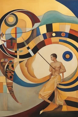 humanity is a biological bootloader for digital superintelligence; a Mashup of Kandinsky and Asger Jorn; Golden Hour; Golden Spiral; Golden Ratio