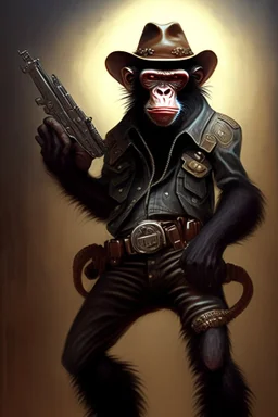 dark bounty hunter monkey cowboy with pistols