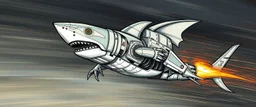 blind contour robot shark bat like space ship fighter jet massage master guru fast moving motion blur background