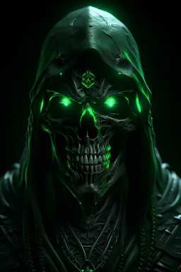 Grim Reaper, cyberpunk, big fangs, glowing runes, green eyes, glowing eyes, hard-edge style,highly detailed, high details, detailed portrait, masterpiece,ultra detailed, ultra quality