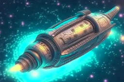 unique design of a small spaceship cruising through the gAlaxy