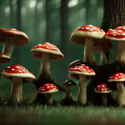 mushroom forest, 4k, 8k, highly detailed, cinematic, ultra photorealistic, ultra realistic, volumetric lighting, sharp details