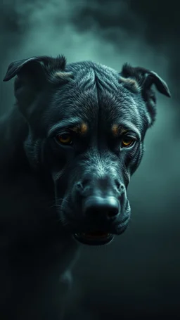 ,surrealism of the dark of a nightmare , hyper photorealistic, hyper detailed bright art color, high resolution, fog, octane render, tilt shift, HDRI Environment, all pictures dark gray, sad dog face